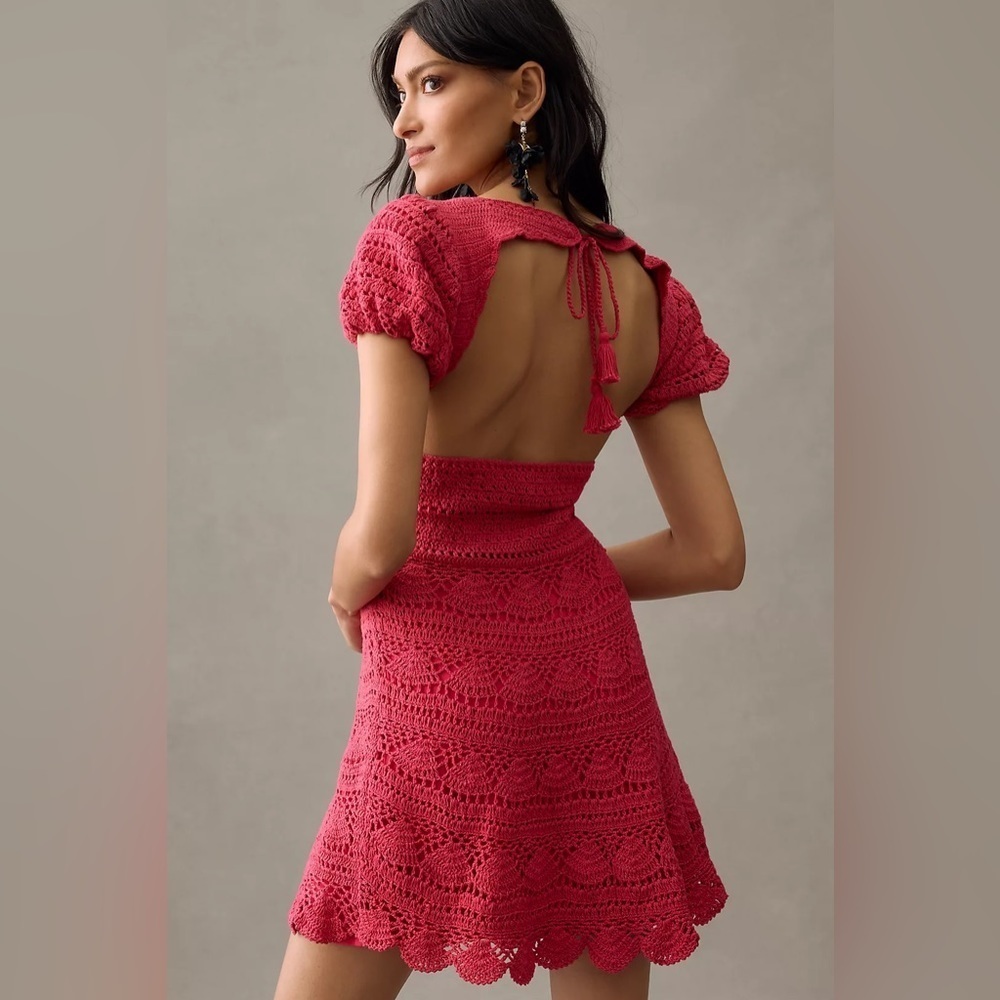 Anthropologie crochet dress open back size L